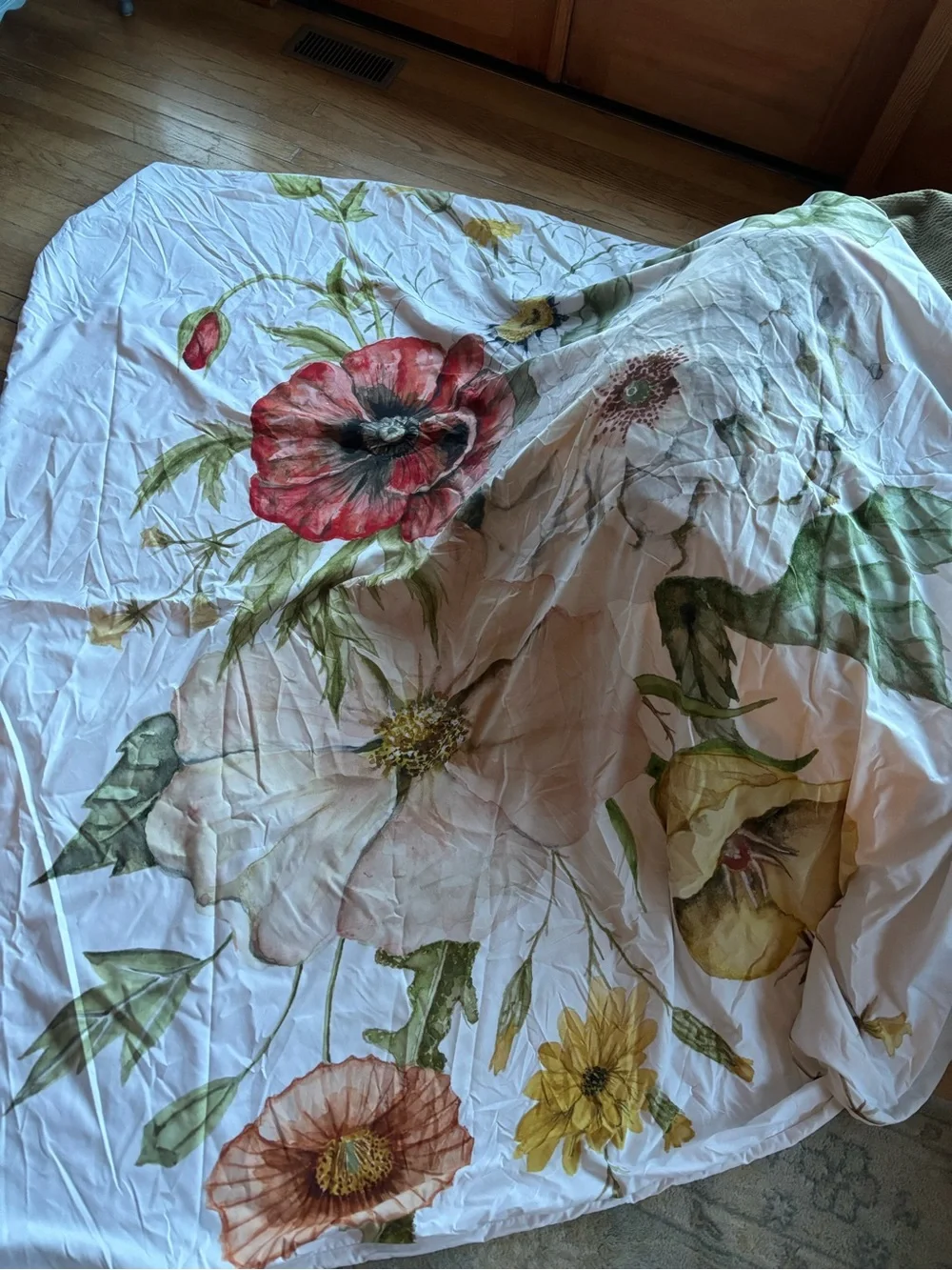 Urban Outfitters Cream Duvet Cover with Large Watercolor Floral Print